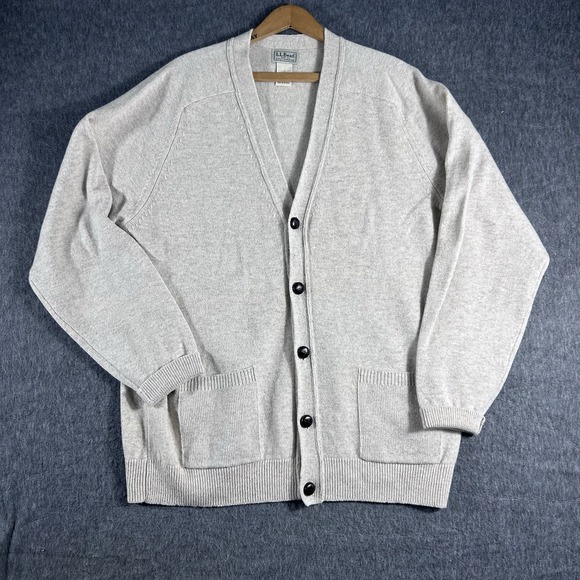 Vintage LL Bean Cream Cardigan Sweater Size L  Wool Lambswool Eclectic Grandpa - Picture 1 of 12